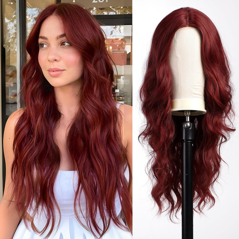 HAIRCUBE Swingable Glueless Wig HD Lace Front Wigs Red Wigs Burgundy Curly Wig Pre Plucked Pre Cut Glueless Wigs for Women Red Wig 26Inch