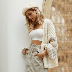 Women's Mohair Cardigan with Lantern Sleeves — Cozy Oversized Knit Sweater