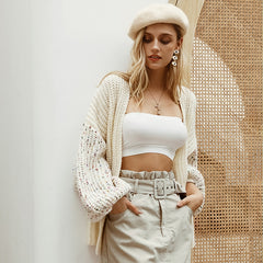 Women's Mohair Cardigan with Lantern Sleeves — Cozy Oversized Knit Sweater