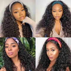 VIVIBABI Water Wave Headband Wigs for Black Women Real Human Hair None Lace Front Wigs Machine Made Wigs Glueless Brazilian Virgin Curly 22 Inch