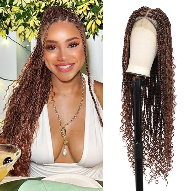 Olymei 360° HD Full Lace Boho Twist Braided Wigs for Women Knotless Braided Wigs with Baby Hair Human Hair Blended Braided Lace Front Wigs 36