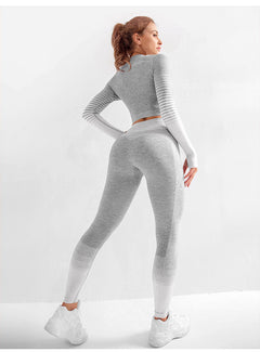 Women's Seamless Striped Yoga Set — High-Waist Leggings & Long-Sleeve Top