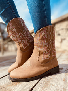 Embroidered Round Head Short Fashion Boots