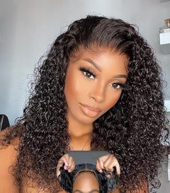 Glueless Wigs Human Hair Pre Plucked Pre Cut Deep Curly Wave 4x4 HD Lace Front Wigs Wear and Go Deep Wave Lace Front Wigs for Women Wet and Wavy Lace Closure Wigs Natural Color18 Inch