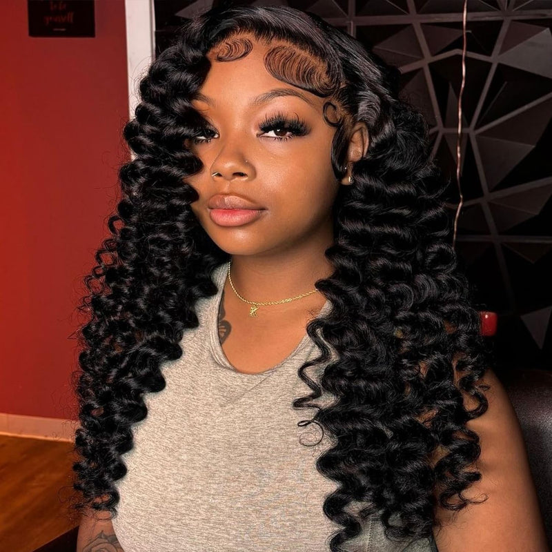 Twigoal Glueless Wigs Human Hair Pre Plucked Pre Cut Loose Deep Wave 28Inch 5x5 HD Lace Closure Wigs Human Hair Wear And Go Glueless Wigs Loose Deep Wave Lace Front Wigs Human Hair Wet and Wavy